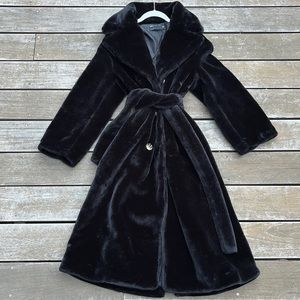 Black fuzzy below the knee coat with removable belt